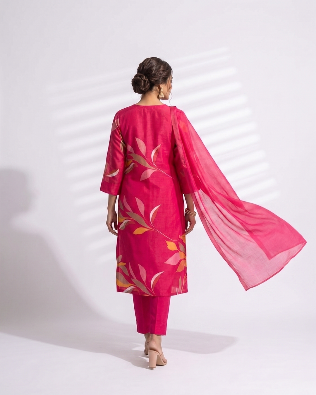 pink kurta pant dupatta set for women