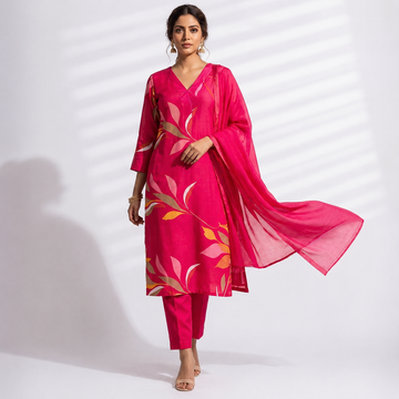 pink kurta pant dupatta set for women